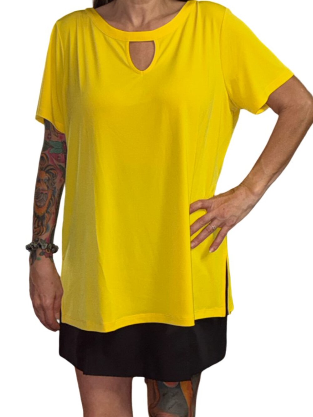 Sz.XL*Susan Graver*Bright Yellow Blouse w/ Cut-Out at Neckline